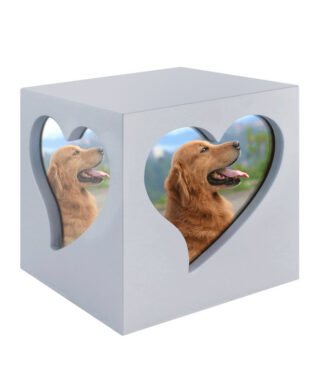 Cubo Foto Heart Silver - Ánfora para cenizas de mascotas