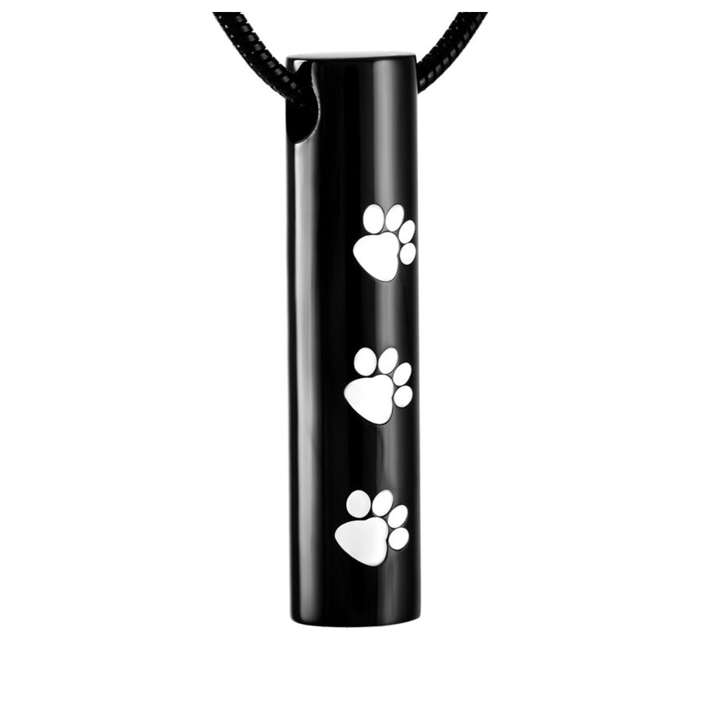 Cilindro Huellas Black - Relicario para cenizas de mascotas