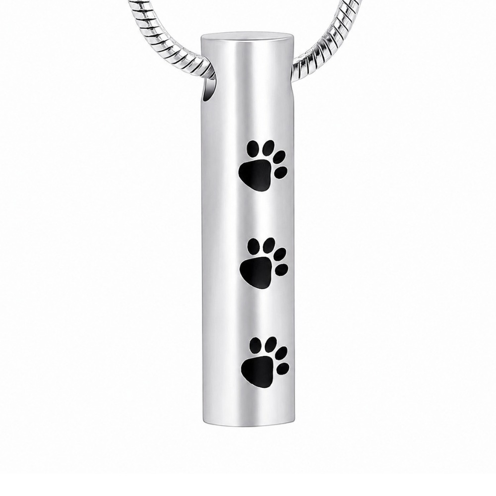 Cilindro Huellas Silver Black - Relicario para cenizas de mascotas